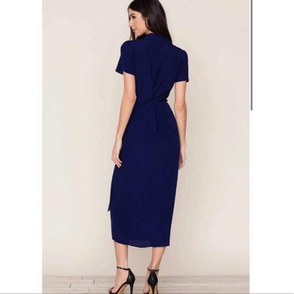 Yumi Kim Navy Wrap Midi Dress with Side Tie - Picture 3 of 10